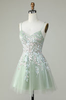 Load image into Gallery viewer, Dusty Sage Spaghetti Straps Homecoming Dress With Criss Cross Back