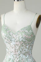 Load image into Gallery viewer, Dusty Sage Spaghetti Straps Homecoming Dress With Criss Cross Back