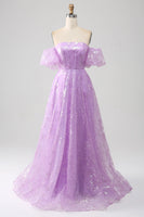 Load image into Gallery viewer, Lilac A Line Strapless Sparkly Sequin Long Prom Dress