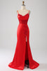 Load image into Gallery viewer, Satin Mermaid Beaded Red Prom Dress with Slit