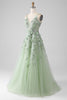 Load image into Gallery viewer, Sage A-Line Detachable Sleeves Long Corset Prom Dress with Flowers