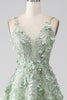 Load image into Gallery viewer, Sage A-Line Detachable Sleeves Long Corset Prom Dress with Flowers
