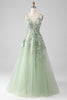 Load image into Gallery viewer, Sage A-Line Detachable Sleeves Long Corset Prom Dress with Flowers