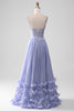 Load image into Gallery viewer, Lavender Spaghetti Straps A Line Ruffles Prom Dress with Slit