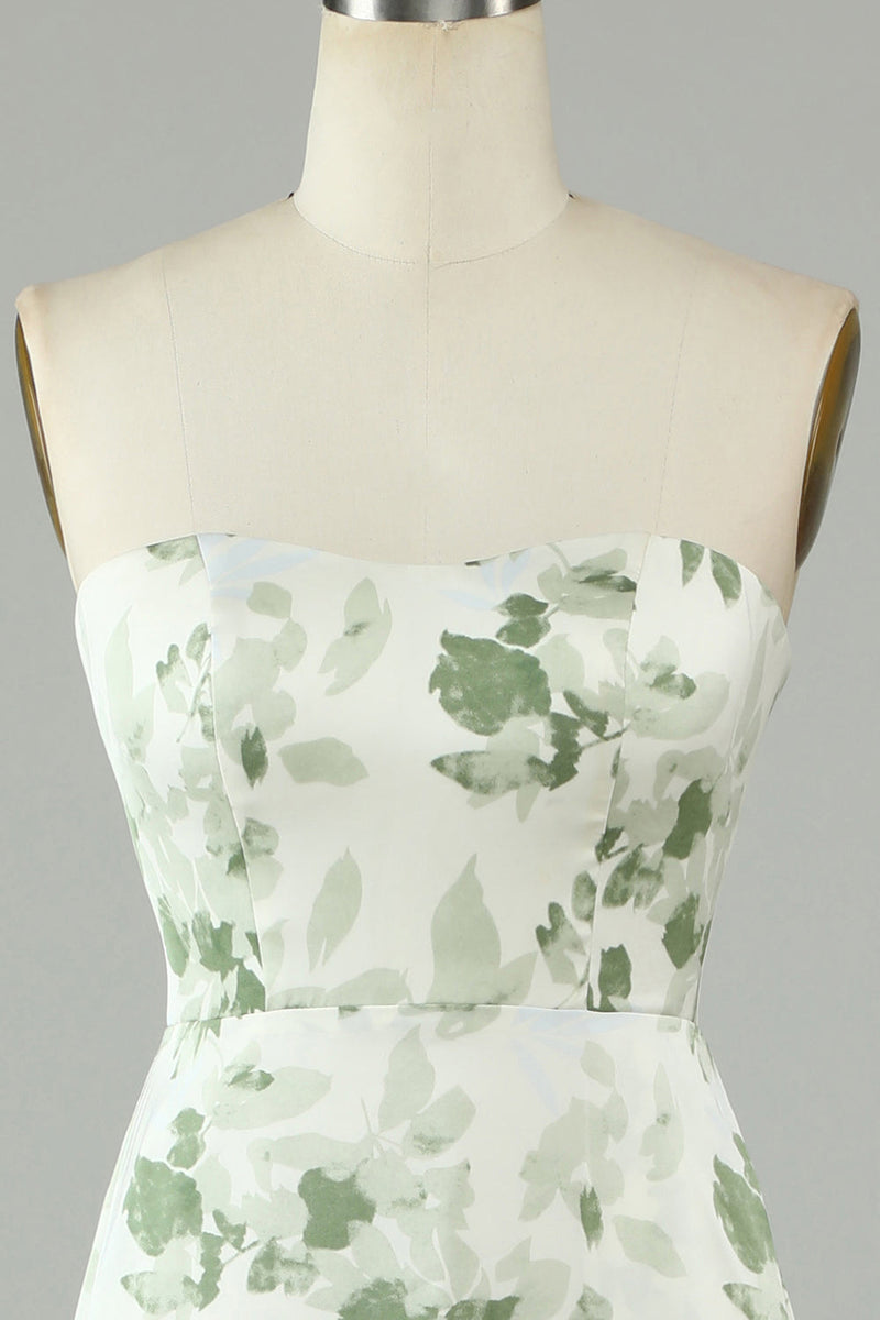 Load image into Gallery viewer, Asymmetrical Strapless Printed Green Long Prom Dress