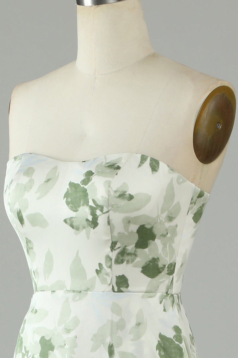 Load image into Gallery viewer, Asymmetrical Strapless Printed Green Long Prom Dress