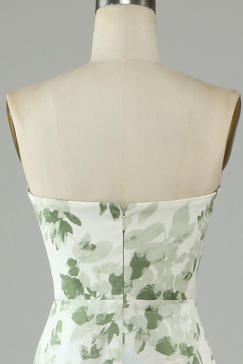 Load image into Gallery viewer, Asymmetrical Strapless Printed Green Long Prom Dress