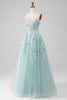 Load image into Gallery viewer, Glitter Mint A-Line Tulle Long Prom Dress with Lace