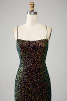 Load image into Gallery viewer, Glitter Black Spaghetti Straps Sequins Mermaid Prom Dress with Slit
