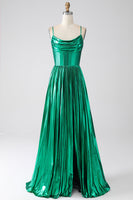 Load image into Gallery viewer, A-line Dark Green Corset Prom Dress with Slit