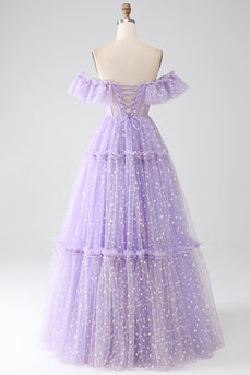 Off The Shoulder Lilac Corset Prom Dress