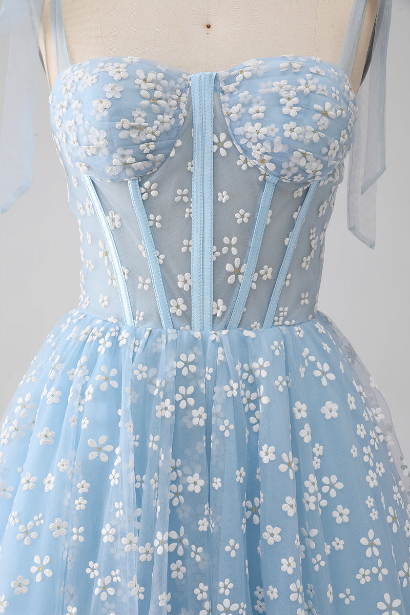 Load image into Gallery viewer, A-Line Spaghetti Straps Sky Blue Corset Prom Dress
