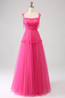 Load image into Gallery viewer, Fuchsia A-Line Ruffled Long Tulle Prom Dress