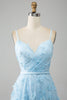 Load image into Gallery viewer, Sky Blue A Line Spaghetti Straps Sparkly Beaded Prom Dress with 3D Butterflies