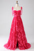 Load image into Gallery viewer, A-Line Spaghetti Straps Fuchsia Long Prom Dress with Slit