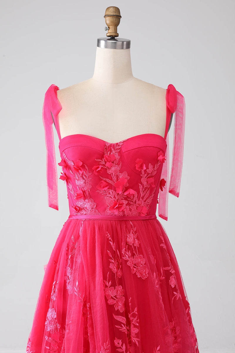Load image into Gallery viewer, A-Line Spaghetti Straps Fuchsia Long Prom Dress with Slit