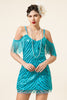 Load image into Gallery viewer, Sparkly Turquoise Tight Blue Sequins Cocktail Dress with Fringes
