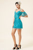 Load image into Gallery viewer, Sparkly Turquoise Tight Blue Sequins Cocktail Dress with Fringes