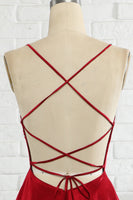 Load image into Gallery viewer, Simple A Line Spaghetti Straps Burgundy Long Prom Dress with Cirss Cross Back