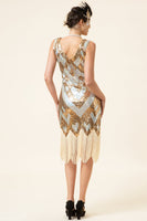 Load image into Gallery viewer, Golden Sequins Fringe 1920s Dress with 20s Accessories Set