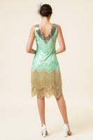 Load image into Gallery viewer, Sequins Green Short 1920s Party Dress With 20s Accessories Set