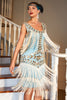Load image into Gallery viewer, Blue Apricot Round Neck Gatsby 1920s Dress with Sequins and Fringes