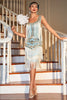 Load image into Gallery viewer, Blue Apricot Round Neck Gatsby 1920s Dress with Sequins and Fringes