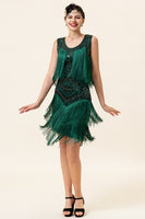 Load image into Gallery viewer, Dark Green Gatsby 1920s Dress with Sequins and Fringes