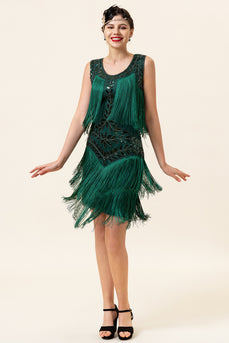 Dark Green Beaded Gatsby 1920s Dress With 20s Accessories Set