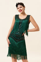 Load image into Gallery viewer, Dark Green Gatsby 1920s Dress with Sequins and Fringes