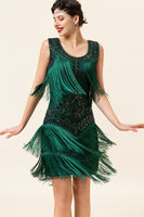 Load image into Gallery viewer, Dark Green Gatsby 1920s Dress with Sequins and Fringes