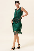 Load image into Gallery viewer, Dark Green Gatsby 1920s Dress with Sequins and Fringes