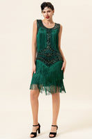Load image into Gallery viewer, Dark Green Gatsby 1920s Dress with Sequins and Fringes