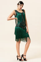 Load image into Gallery viewer, Dark Green Gatsby 1920s Dress with Sequins and Fringes