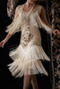 Load image into Gallery viewer, Queendancer Women 1920s Gatsby Dress Champagne Scoop Neck Vintage Dress with Fringes