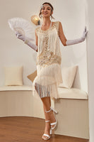 Load image into Gallery viewer, Champagne Gatsby 1920s Party Dress with Sequins and Fringes