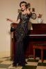 Load image into Gallery viewer, V Neck Black Sequins Long Formal Dress with Short Sleeves