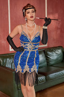Load image into Gallery viewer, Royal Blue Sequin Cocktail Party Dress with Fringes