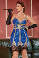 Load image into Gallery viewer, Royal Blue Sequin Cocktail Party Dress with Fringes