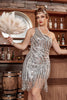 Load image into Gallery viewer, One Shoulder Silver Sequins Cocktail Dress with Tassel