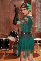 Load image into Gallery viewer, Dark Green Bodycon Bateau Neck Short 1920s Flapper Dress With Fringes