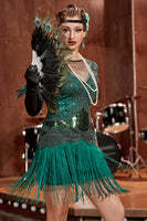 Load image into Gallery viewer, Dark Green Bodycon Bateau Neck Short 1920s Flapper Dress With Fringes