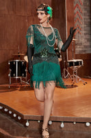 Load image into Gallery viewer, Dark Green Bodycon Bateau Neck Short 1920s Flapper Dress With Fringes