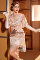 Load image into Gallery viewer, Dark Green Bodycon Bateau Neck Short 1920s Flapper Dress With Fringes