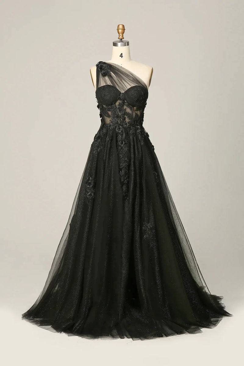Load image into Gallery viewer, Elegant A Line One Shoulder Purple Long Prom Dress with Appliques
