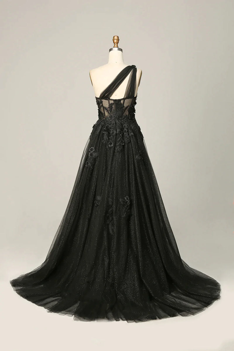 Load image into Gallery viewer, Elegant A Line One Shoulder Purple Long Prom Dress with Appliques