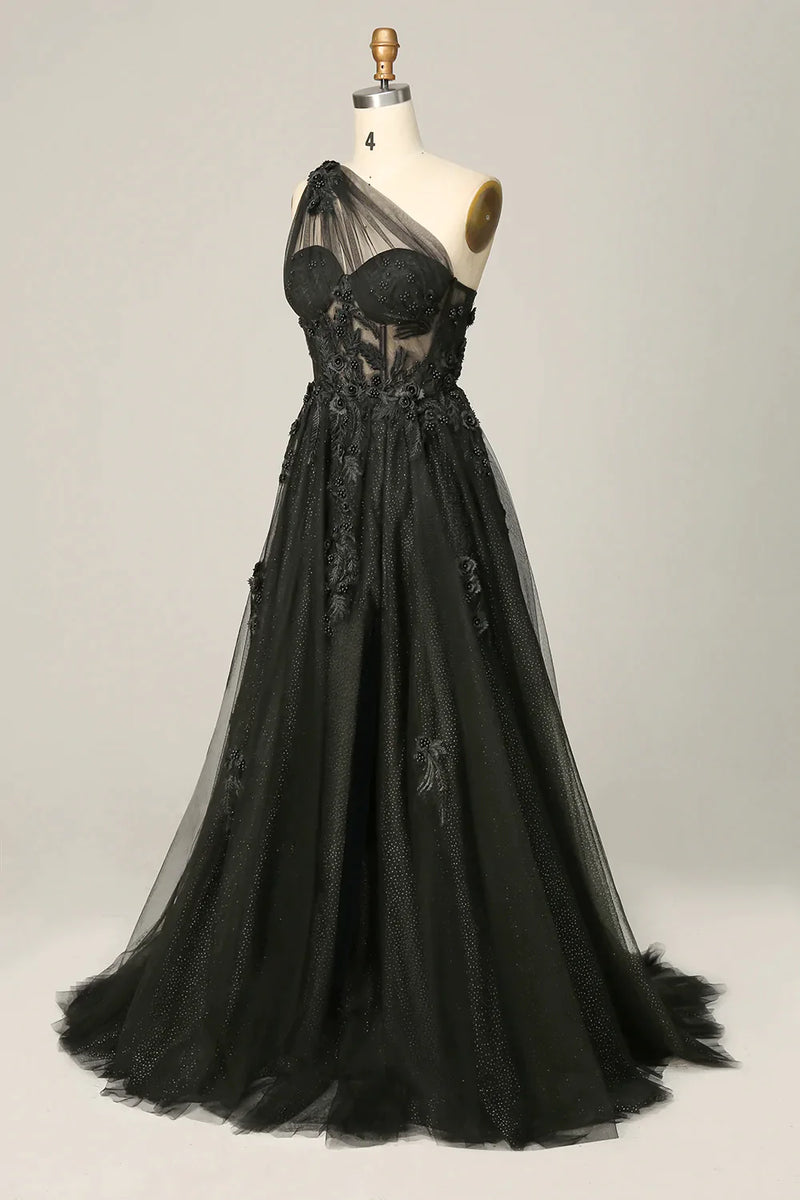 Load image into Gallery viewer, Elegant A Line One Shoulder Purple Long Prom Dress with Appliques