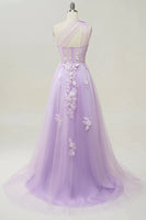 Load image into Gallery viewer, Elegant A Line One Shoulder Purple Long Prom Dress with Appliques