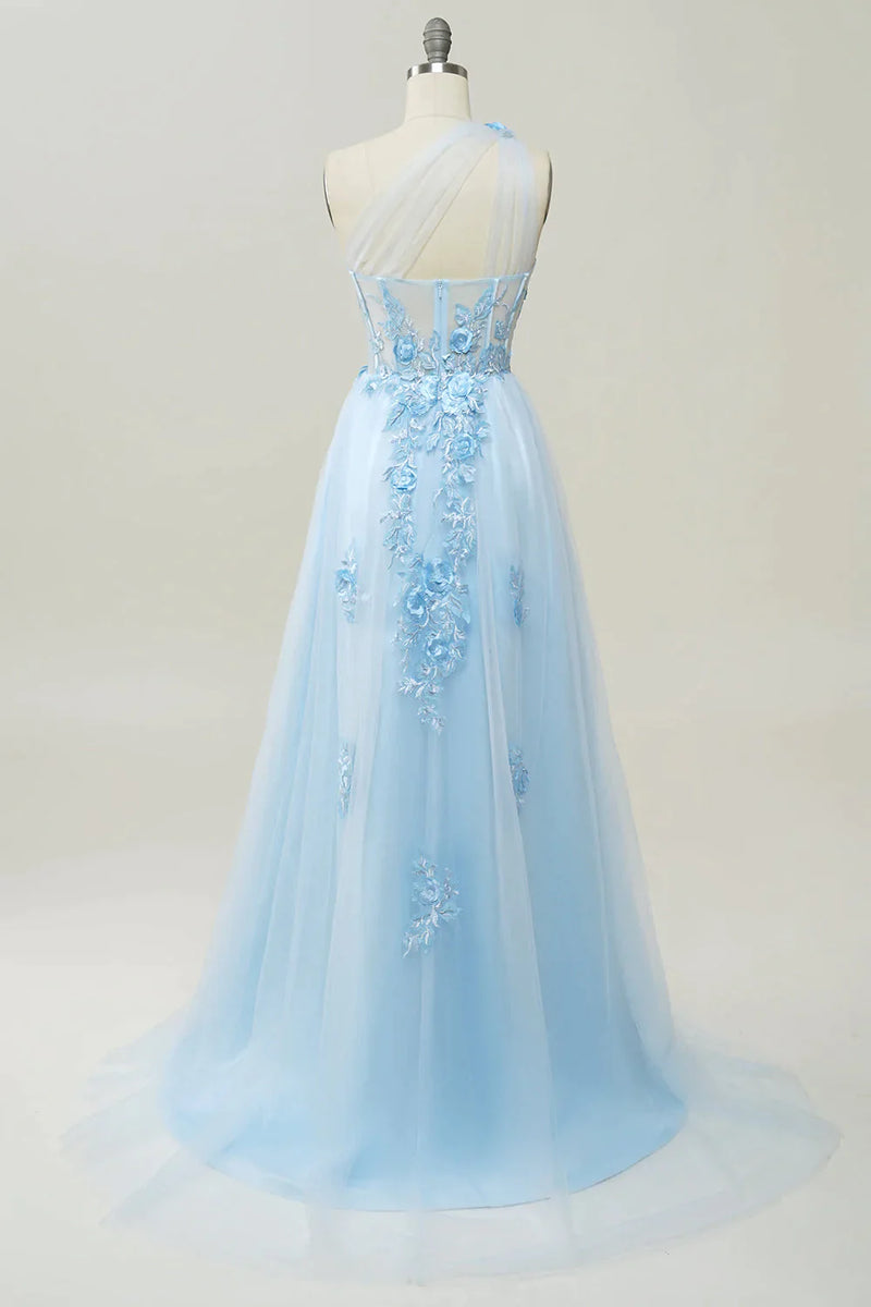 Load image into Gallery viewer, Elegant A Line One Shoulder Purple Long Prom Dress with Appliques