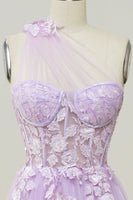 Load image into Gallery viewer, Elegant A Line One Shoulder Purple Long Prom Dress with Appliques
